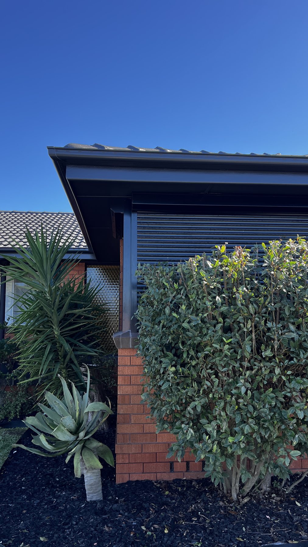 Dulux Domino gutter and fascia with dark matt eaves
